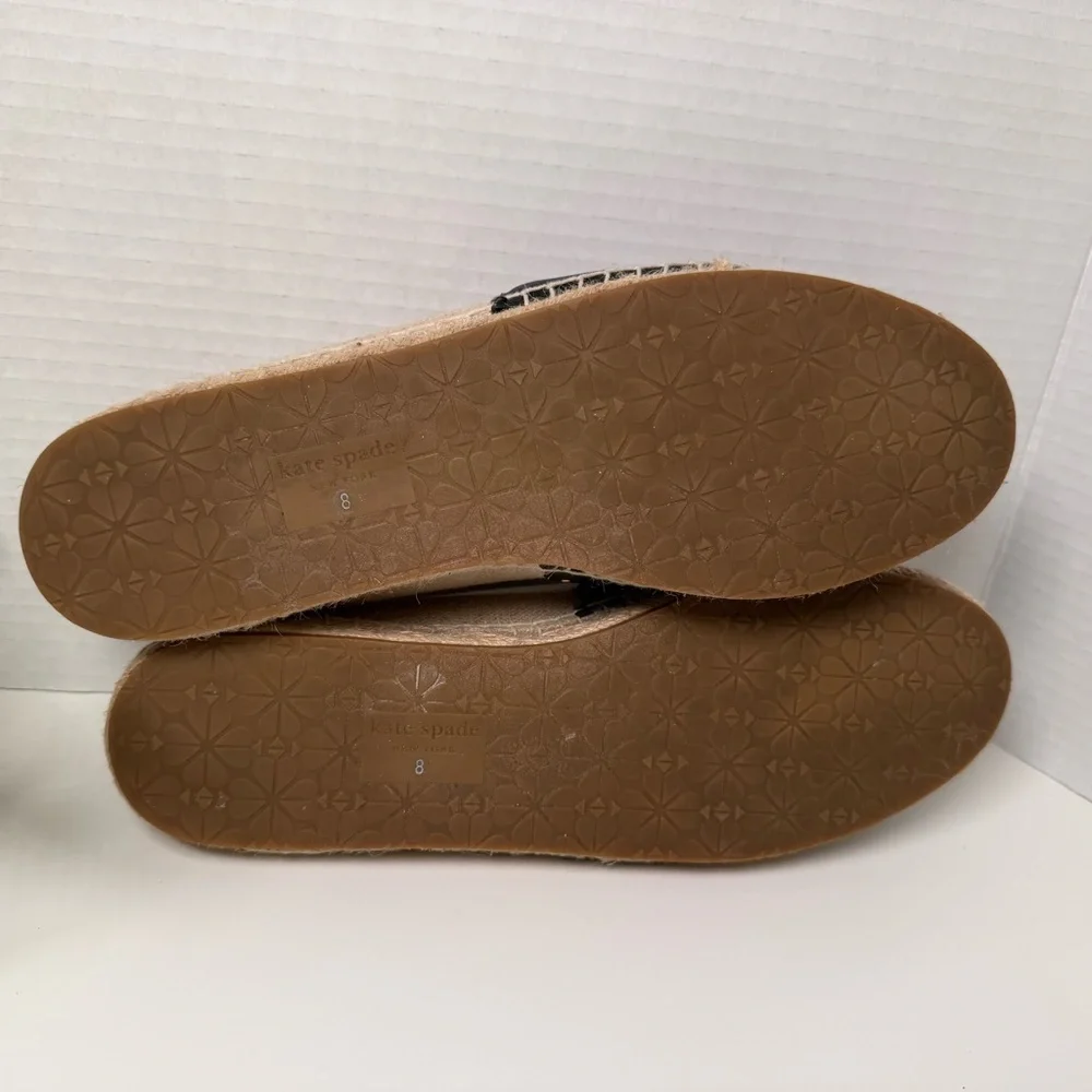 Kate Spade Gardenia Black Leather & Beige Espadrille Flats Size 8 Feminine Boho
